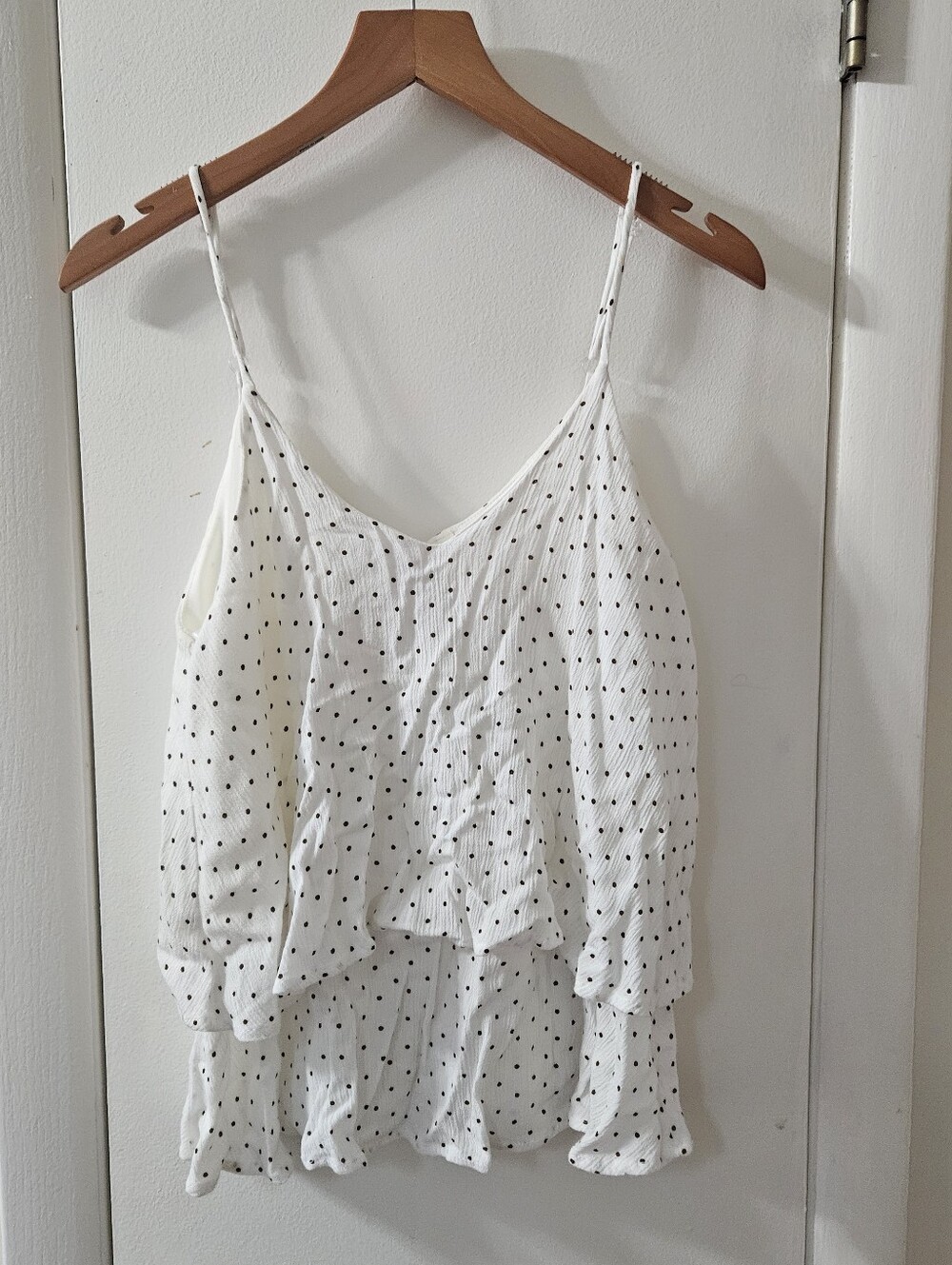 Francescas White Polka Dot Ruffle Top